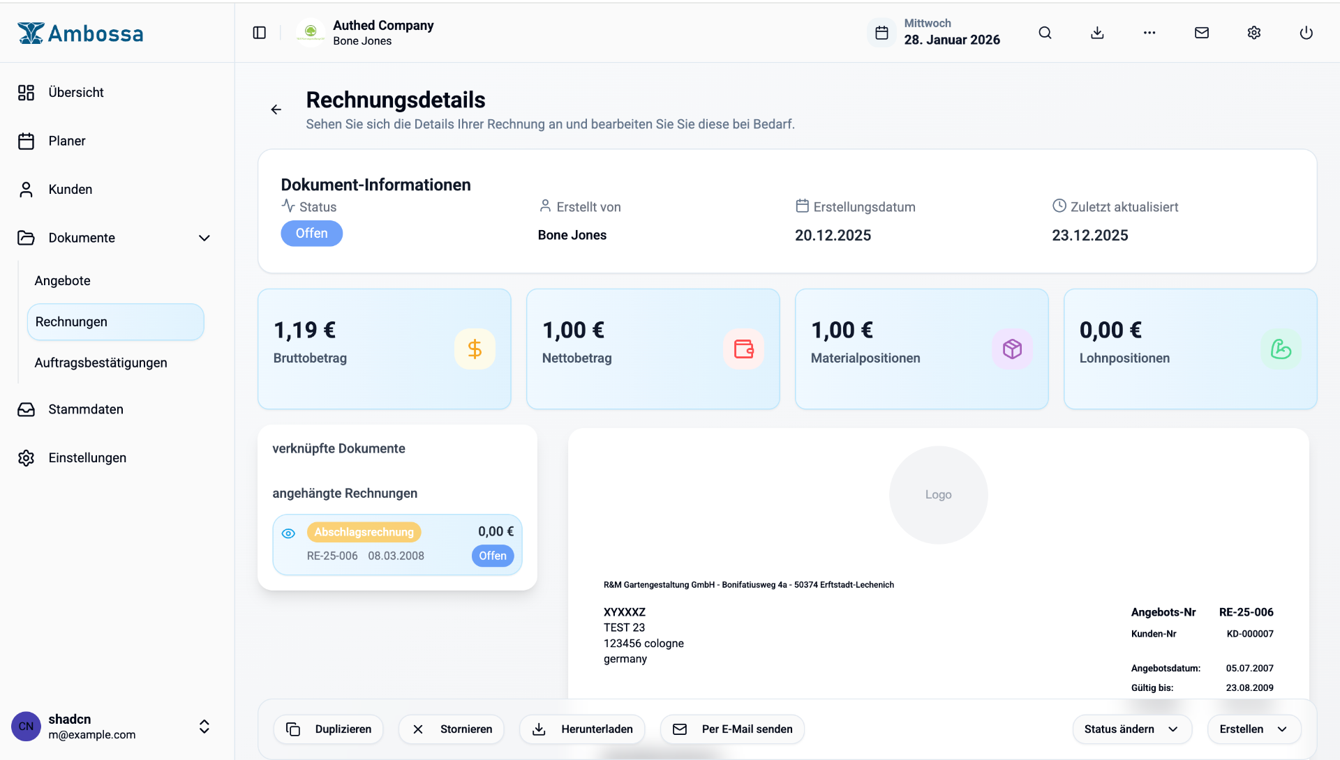 Rechnungen Dashboard